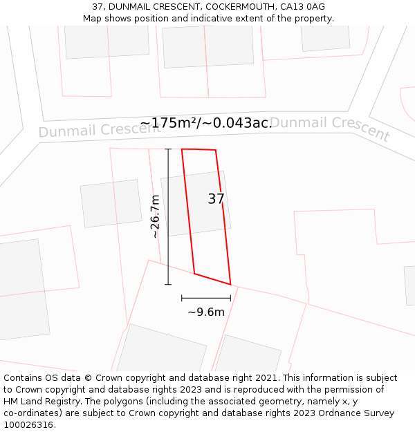 37, DUNMAIL CRESCENT, COCKERMOUTH, CA13 0AG: Plot and title map