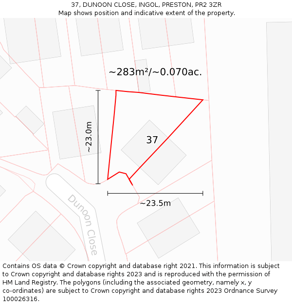 37, DUNOON CLOSE, INGOL, PRESTON, PR2 3ZR: Plot and title map