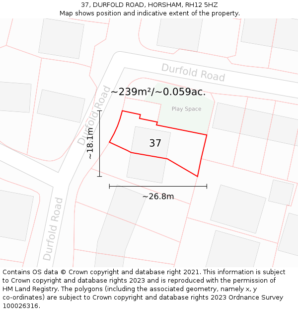 37, DURFOLD ROAD, HORSHAM, RH12 5HZ: Plot and title map