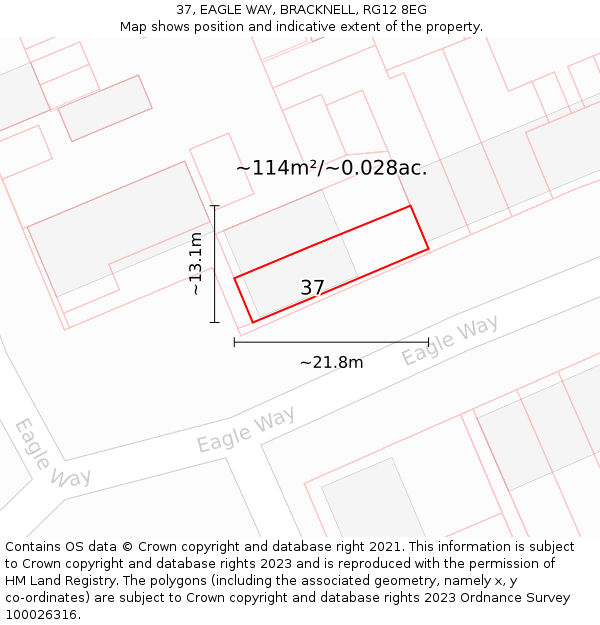 37, EAGLE WAY, BRACKNELL, RG12 8EG: Plot and title map