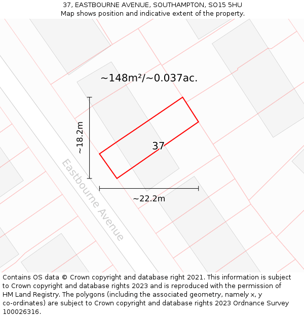 37, EASTBOURNE AVENUE, SOUTHAMPTON, SO15 5HU: Plot and title map