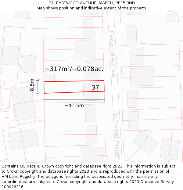 37, EASTWOOD AVENUE, MARCH, PE15 9ND: Plot and title map