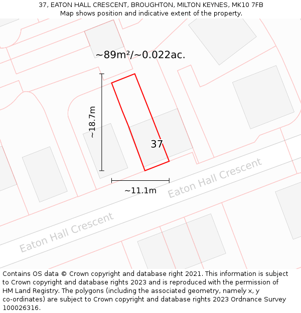 37, EATON HALL CRESCENT, BROUGHTON, MILTON KEYNES, MK10 7FB: Plot and title map