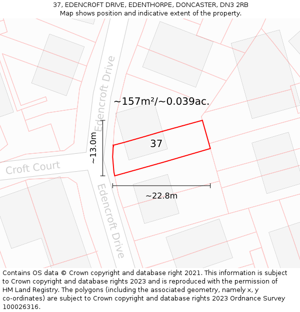 37, EDENCROFT DRIVE, EDENTHORPE, DONCASTER, DN3 2RB: Plot and title map