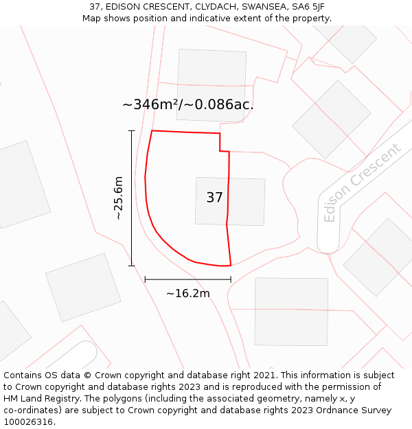 37, EDISON CRESCENT, CLYDACH, SWANSEA, SA6 5JF: Plot and title map