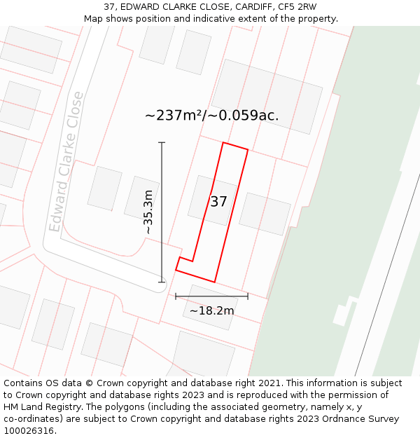 37, EDWARD CLARKE CLOSE, CARDIFF, CF5 2RW: Plot and title map