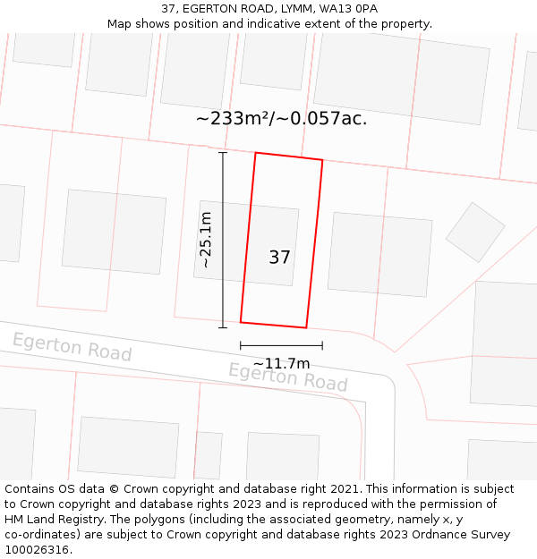 37, EGERTON ROAD, LYMM, WA13 0PA: Plot and title map