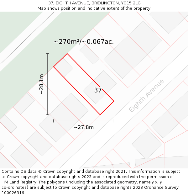 37, EIGHTH AVENUE, BRIDLINGTON, YO15 2LG: Plot and title map