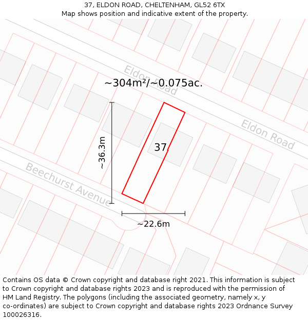 37, ELDON ROAD, CHELTENHAM, GL52 6TX: Plot and title map