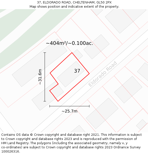 37, ELDORADO ROAD, CHELTENHAM, GL50 2PX: Plot and title map