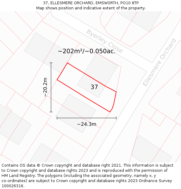 37, ELLESMERE ORCHARD, EMSWORTH, PO10 8TP: Plot and title map