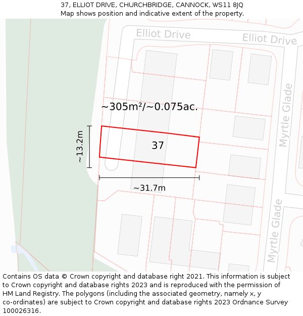 37, ELLIOT DRIVE, CHURCHBRIDGE, CANNOCK, WS11 8JQ: Plot and title map