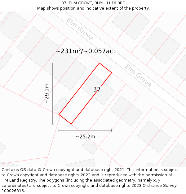 37, ELM GROVE, RHYL, LL18 3PD: Plot and title map