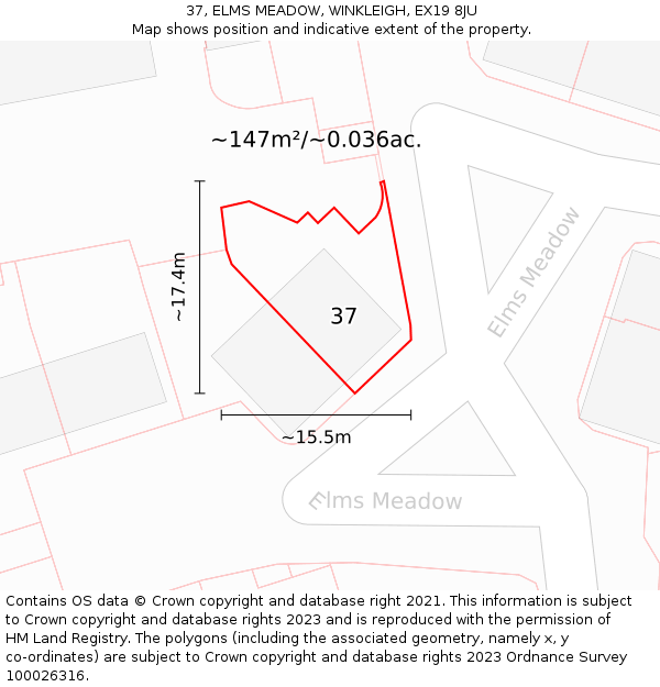 37, ELMS MEADOW, WINKLEIGH, EX19 8JU: Plot and title map