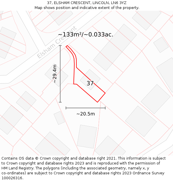 37, ELSHAM CRESCENT, LINCOLN, LN6 3YZ: Plot and title map