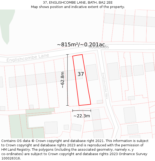 37, ENGLISHCOMBE LANE, BATH, BA2 2EE: Plot and title map