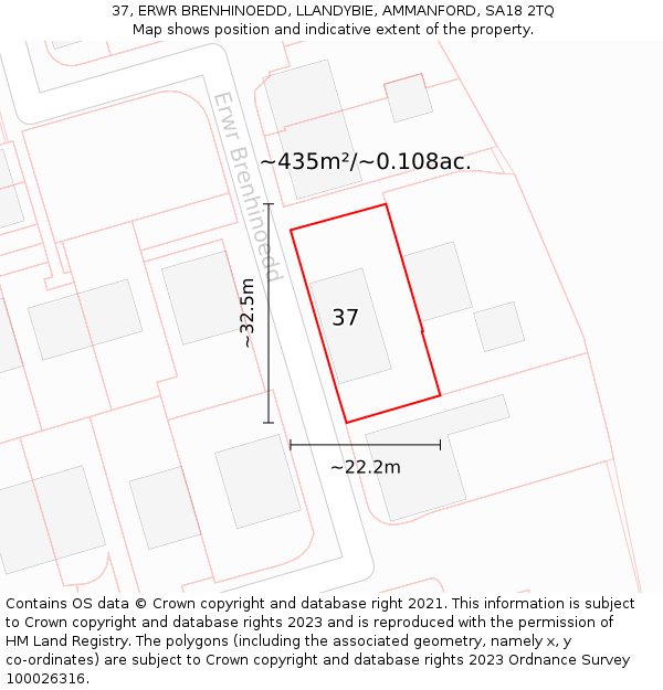 37, ERWR BRENHINOEDD, LLANDYBIE, AMMANFORD, SA18 2TQ: Plot and title map