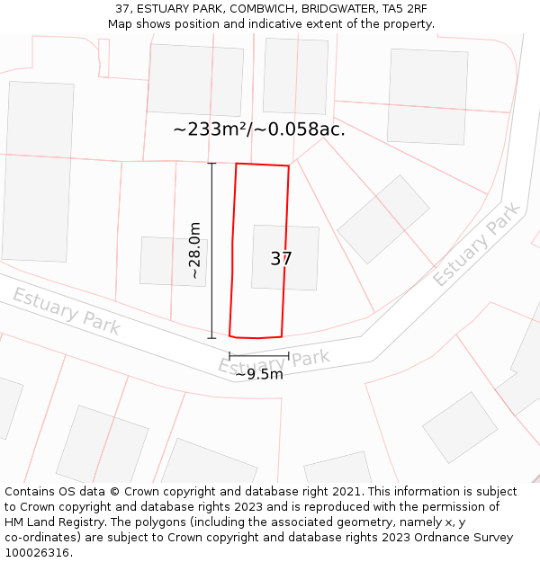 37, ESTUARY PARK, COMBWICH, BRIDGWATER, TA5 2RF: Plot and title map