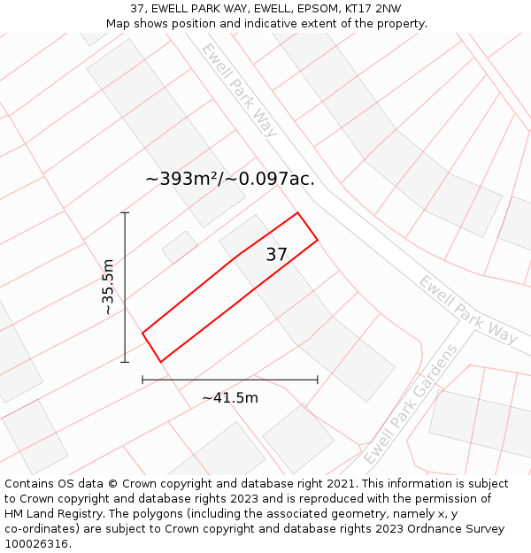 37, EWELL PARK WAY, EWELL, EPSOM, KT17 2NW: Plot and title map