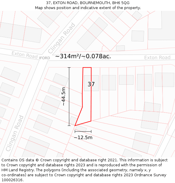 37, EXTON ROAD, BOURNEMOUTH, BH6 5QG: Plot and title map