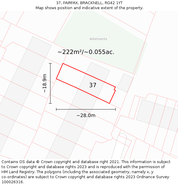 37, FAIRFAX, BRACKNELL, RG42 1YT: Plot and title map