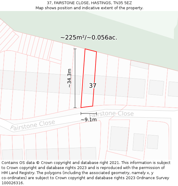 37, FAIRSTONE CLOSE, HASTINGS, TN35 5EZ: Plot and title map