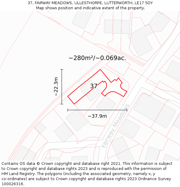 37, FAIRWAY MEADOWS, ULLESTHORPE, LUTTERWORTH, LE17 5DY: Plot and title map