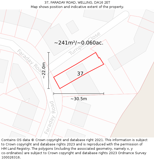 37, FARADAY ROAD, WELLING, DA16 2ET: Plot and title map