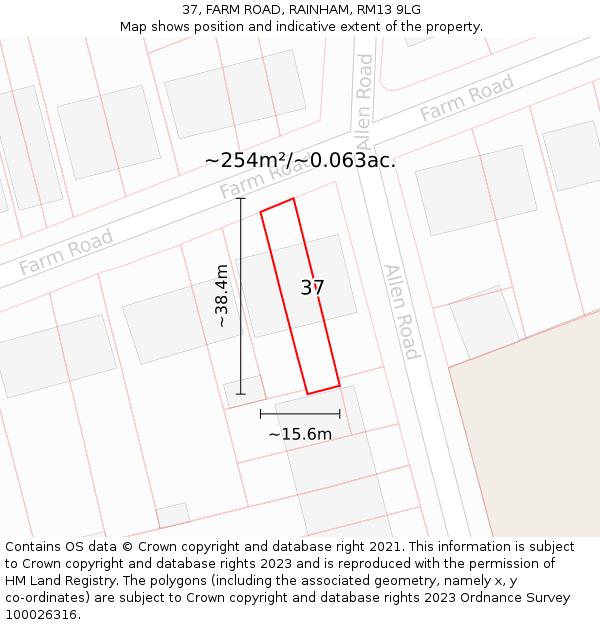 37, FARM ROAD, RAINHAM, RM13 9LG: Plot and title map