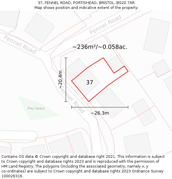 37, FENNEL ROAD, PORTISHEAD, BRISTOL, BS20 7AR: Plot and title map