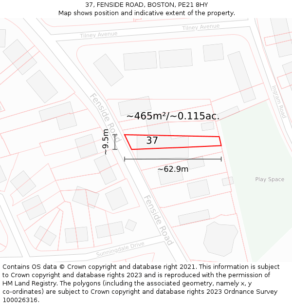 37, FENSIDE ROAD, BOSTON, PE21 8HY: Plot and title map