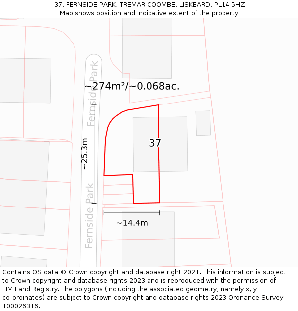 37, FERNSIDE PARK, TREMAR COOMBE, LISKEARD, PL14 5HZ: Plot and title map