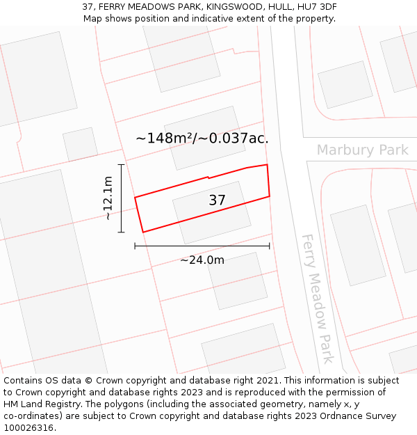 37, FERRY MEADOWS PARK, KINGSWOOD, HULL, HU7 3DF: Plot and title map