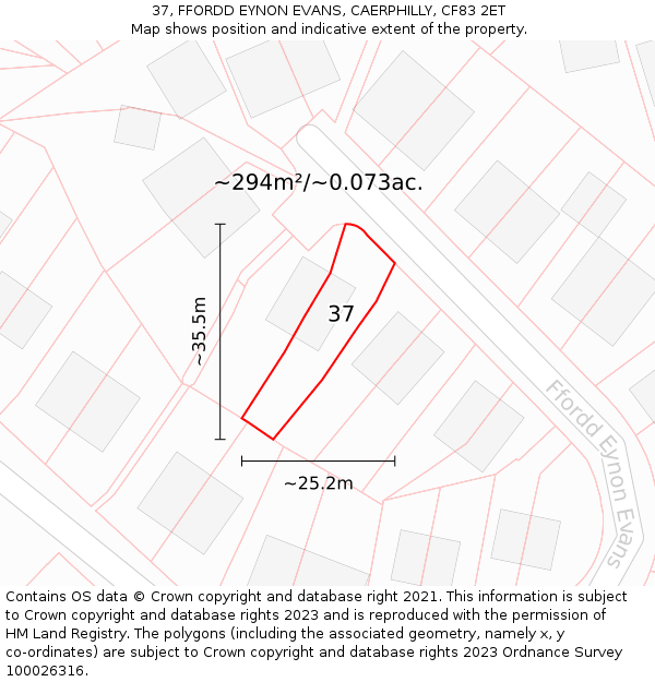 37, FFORDD EYNON EVANS, CAERPHILLY, CF83 2ET: Plot and title map