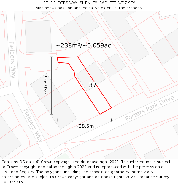 37, FIELDERS WAY, SHENLEY, RADLETT, WD7 9EY: Plot and title map