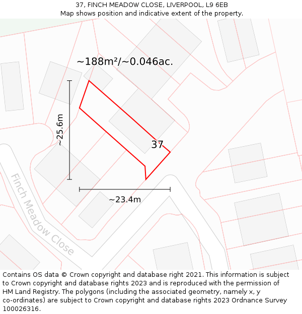 37, FINCH MEADOW CLOSE, LIVERPOOL, L9 6EB: Plot and title map