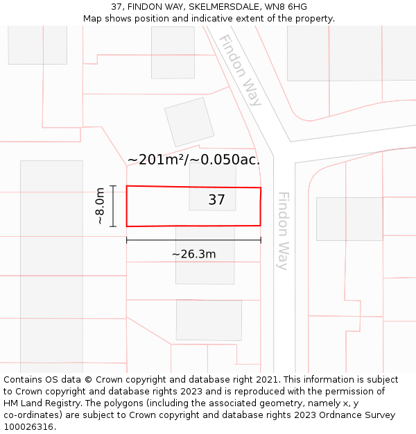 37, FINDON WAY, SKELMERSDALE, WN8 6HG: Plot and title map