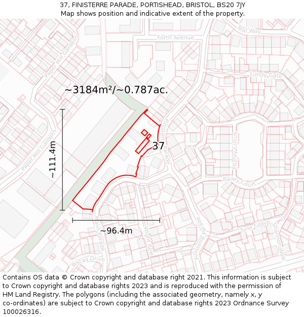 37, FINISTERRE PARADE, PORTISHEAD, BRISTOL, BS20 7JY: Plot and title map