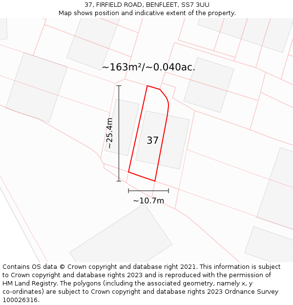 37, FIRFIELD ROAD, BENFLEET, SS7 3UU: Plot and title map