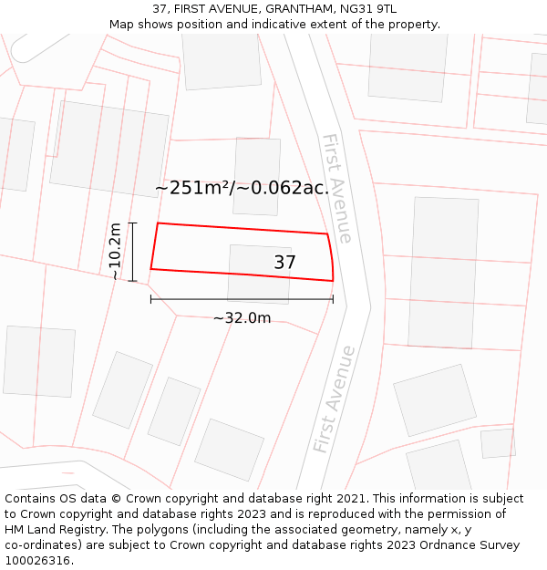 37, FIRST AVENUE, GRANTHAM, NG31 9TL: Plot and title map