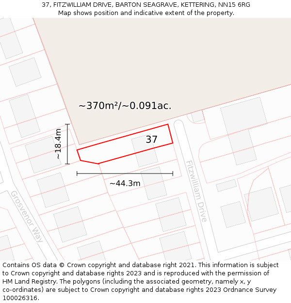 37, FITZWILLIAM DRIVE, BARTON SEAGRAVE, KETTERING, NN15 6RG: Plot and title map