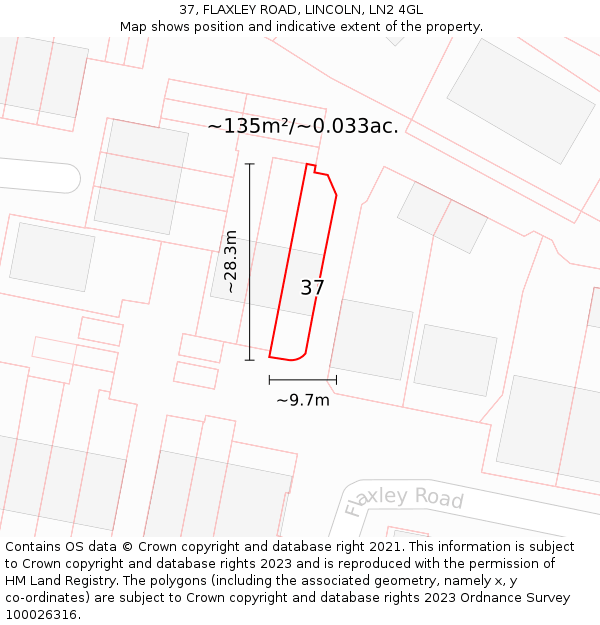 37, FLAXLEY ROAD, LINCOLN, LN2 4GL: Plot and title map