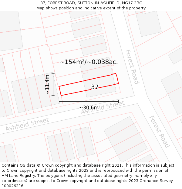 37, FOREST ROAD, SUTTON-IN-ASHFIELD, NG17 3BG: Plot and title map