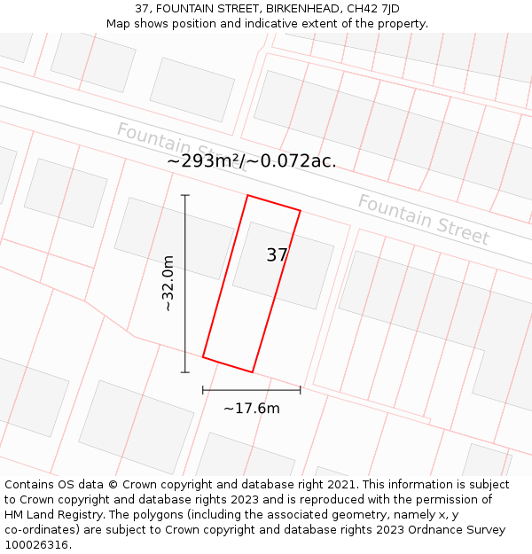 37, FOUNTAIN STREET, BIRKENHEAD, CH42 7JD: Plot and title map