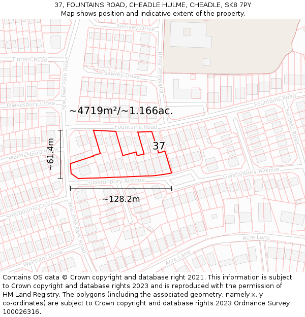 37, FOUNTAINS ROAD, CHEADLE HULME, CHEADLE, SK8 7PY: Plot and title map