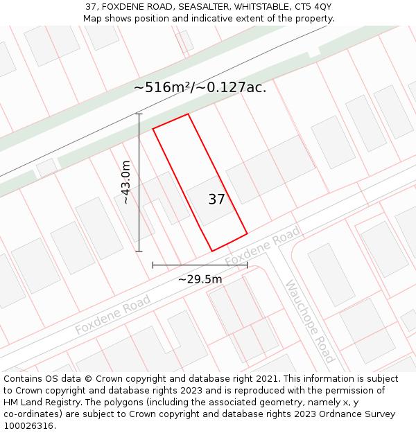 37, FOXDENE ROAD, SEASALTER, WHITSTABLE, CT5 4QY: Plot and title map