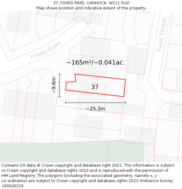 37, FOXES RAKE, CANNOCK, WS11 5UD: Plot and title map