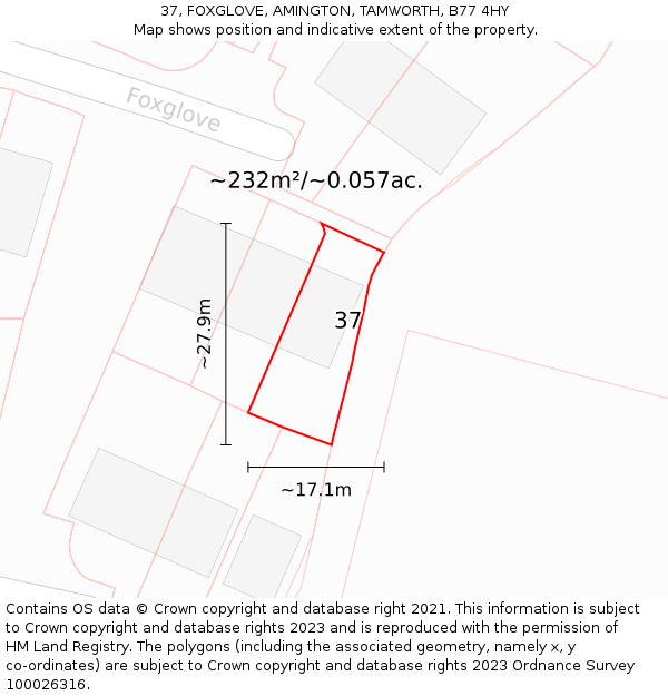 37, FOXGLOVE, AMINGTON, TAMWORTH, B77 4HY: Plot and title map