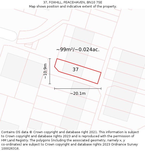 37, FOXHILL, PEACEHAVEN, BN10 7SE: Plot and title map