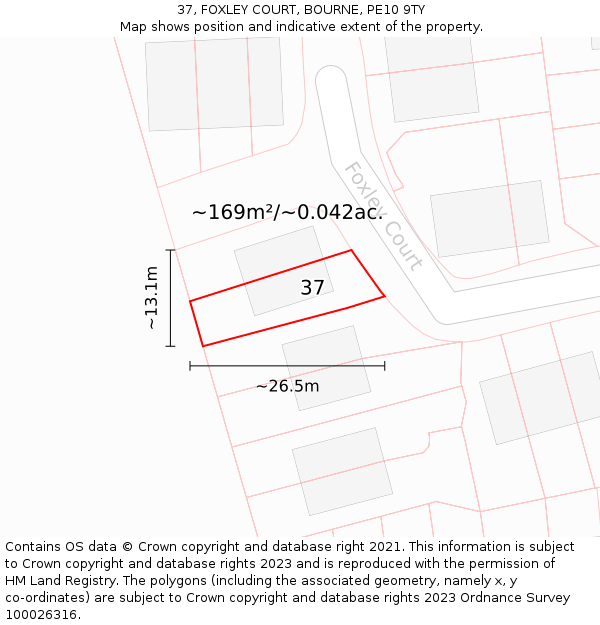 37, FOXLEY COURT, BOURNE, PE10 9TY: Plot and title map